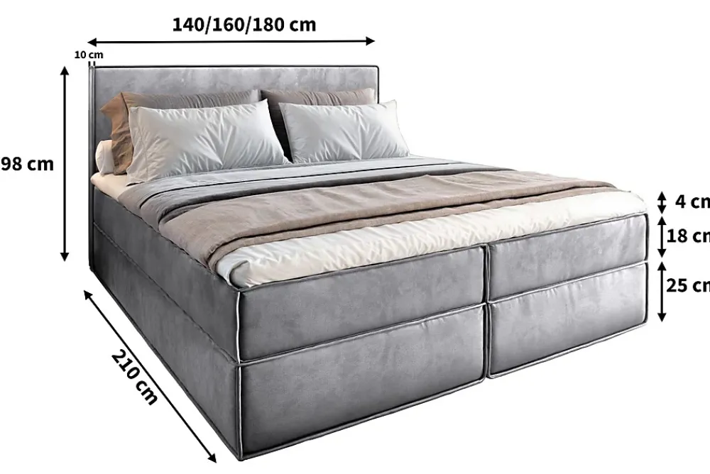 Masseno Lit Boxspring PELLIO 180X200 CM MONOLITH 09, Beige, Lit avec matelas et rangement* Ensemble Sommier Et Matelas