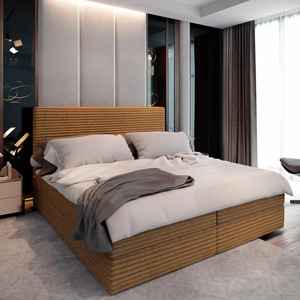 Masseno Lit Boxspring PISA 180X200 CM TILIA 56, Cuivre, Lit avec matelas et rangement* Ensemble Sommier Et Matelas