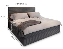 Lit Boxspring PISA 180X200 CM TILIA 90, Graphite, Lit avec matelas et rangement><noscript><img width=
