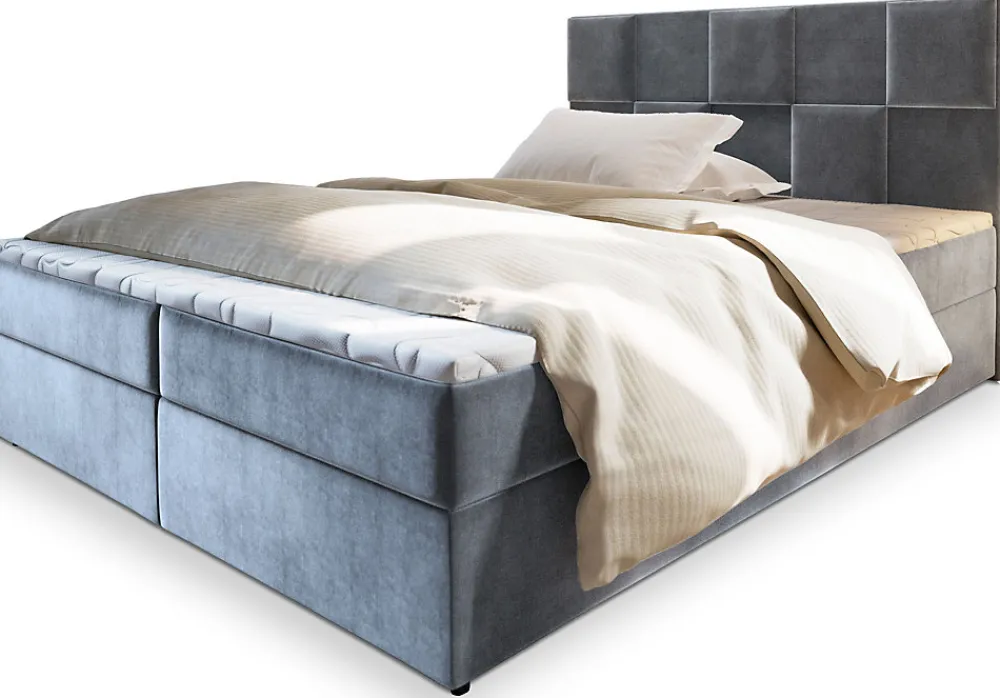 Lit Boxspring PRATA 180X200 CM PAROS 05, Gris clair, Lit avec matelas et rangement>Masseno Hot