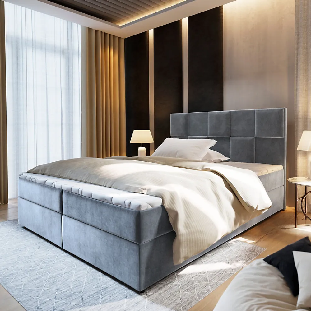 Lit Boxspring PRATA 180X200 CM PAROS 05, Gris clair, Lit avec matelas et rangement>Masseno Hot