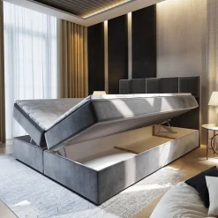 Lit Boxspring PRATA 180X200 CM PAROS 05, Gris clair, Lit avec matelas et rangement><noscript><img width=