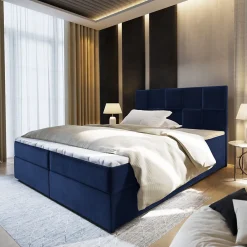 Lit Boxspring PRATA 140X200 CM KRONOS 09, Bleu, Lit avec matelas et rangement>Masseno Online