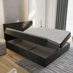 Masseno Lit Boxspring RIVA 180X200 CM MAGIC VELVET 2258, Rose, Lit avec matelas et rangement* Ensemble Sommier Et Matelas