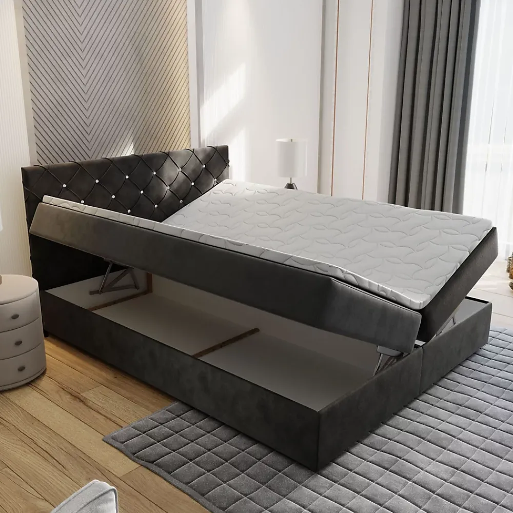 Masseno Lit Boxspring RIVA 180X200 CM MAGIC VELVET 2258, Rose, Lit avec matelas et rangement* Ensemble Sommier Et Matelas