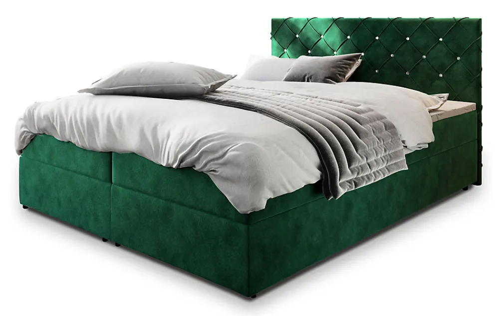 Lit Boxspring RIVA 140X200 CM MAGIC VELVET 2225, Vert foncé, Lit avec matelas et rangement>Masseno New