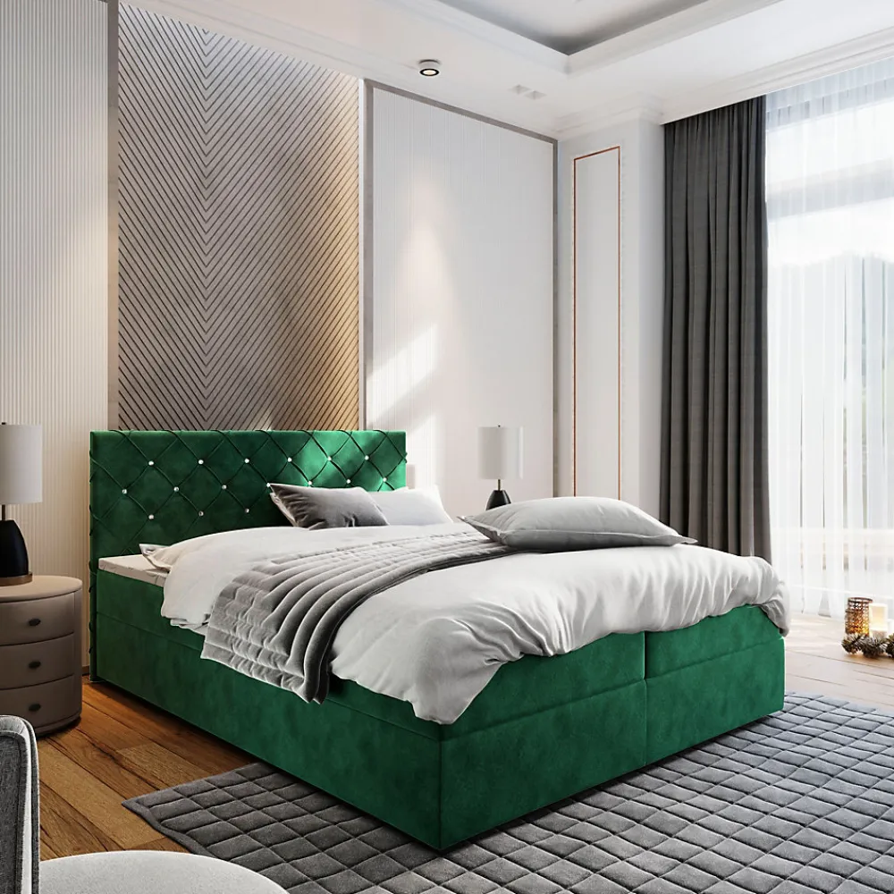 Lit Boxspring RIVA 140X200 CM MAGIC VELVET 2225, Vert foncé, Lit avec matelas et rangement>Masseno New