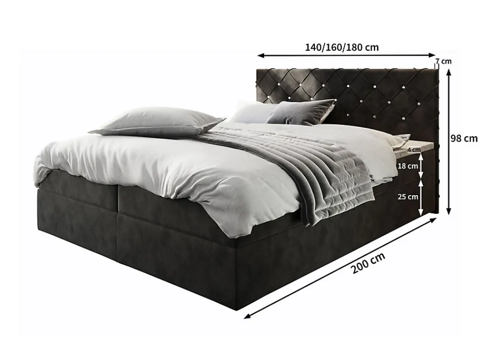 Lit Boxspring RIVA 140X200 CM MAGIC VELVET 2225, Vert foncé, Lit avec matelas et rangement>Masseno New
