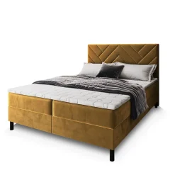 Masseno Lit Boxspring ROKIS 160X200 CM MONOLITH 48, Jaune, Lit avec matelas et rangement* Ensemble Sommier Et Matelas