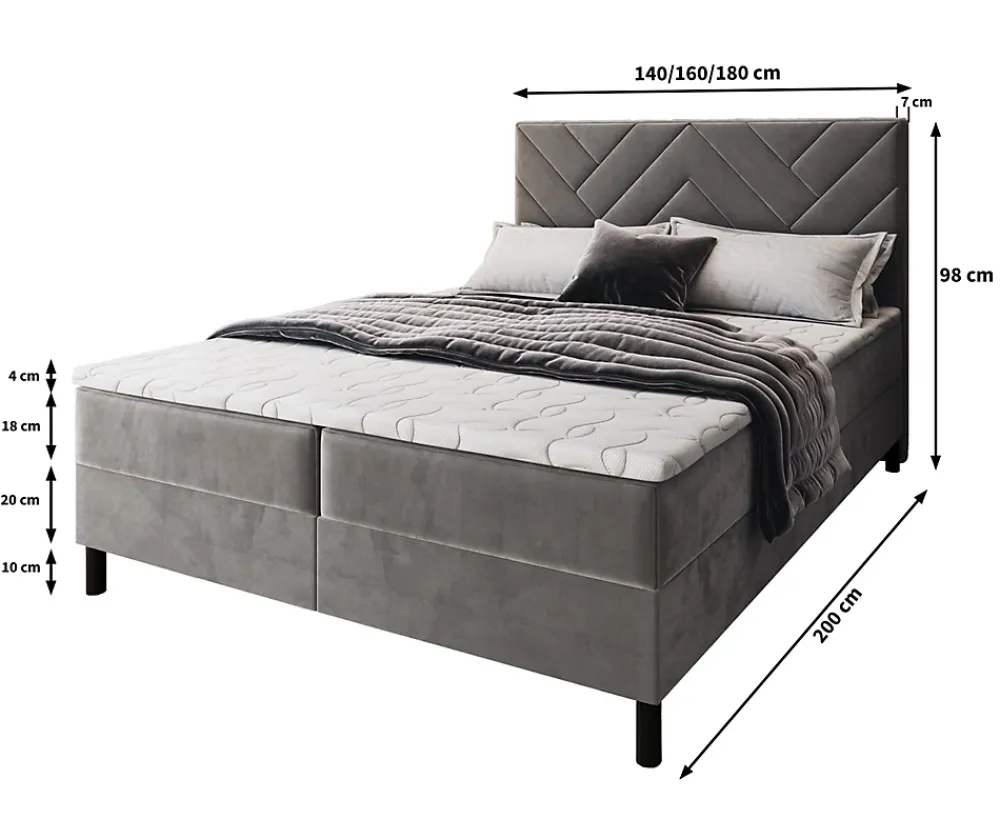Masseno Lit Boxspring ROKIS 160X200 CM MONOLITH 48, Jaune, Lit avec matelas et rangement* Ensemble Sommier Et Matelas