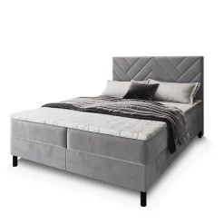 Masseno Lit Boxspring ROKIS 140X200 CM MONOLITH 84, Gris clair, Lit avec matelas et rangement* Ensemble Sommier Et Matelas