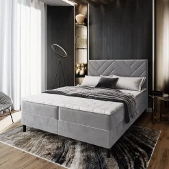 Masseno Lit Boxspring ROKIS 140X200 CM MONOLITH 84, Gris clair, Lit avec matelas et rangement* Ensemble Sommier Et Matelas