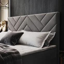 Masseno Lit Boxspring ROKIS 140X200 CM MONOLITH 84, Gris clair, Lit avec matelas et rangement* Ensemble Sommier Et Matelas
