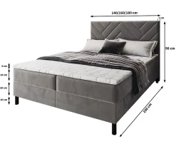 Masseno Lit Boxspring ROKIS 140X200 CM MONOLITH 84, Gris clair, Lit avec matelas et rangement* Ensemble Sommier Et Matelas
