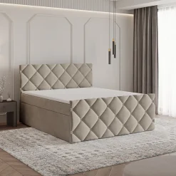 Lit Boxspring ROVARI 180X200 CM PAROS 02, Beige, Lit avec matelas et rangement>Masseno Outlet