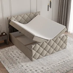 Lit Boxspring ROVARI 180X200 CM PAROS 02, Beige, Lit avec matelas et rangement><noscript><img width=