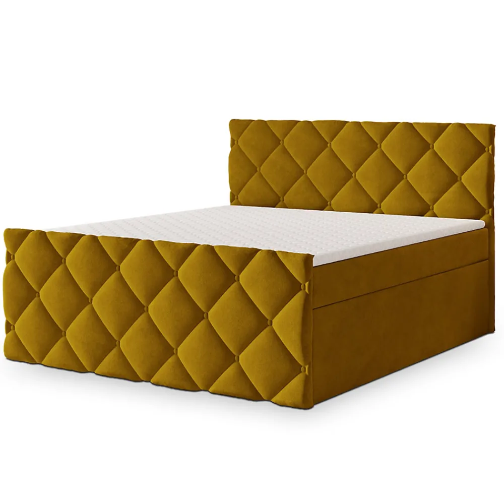 Lit Boxspring ROVARI 180X200 CM KRONOS 01, Jaune, Lit avec matelas et rangement>Masseno Online