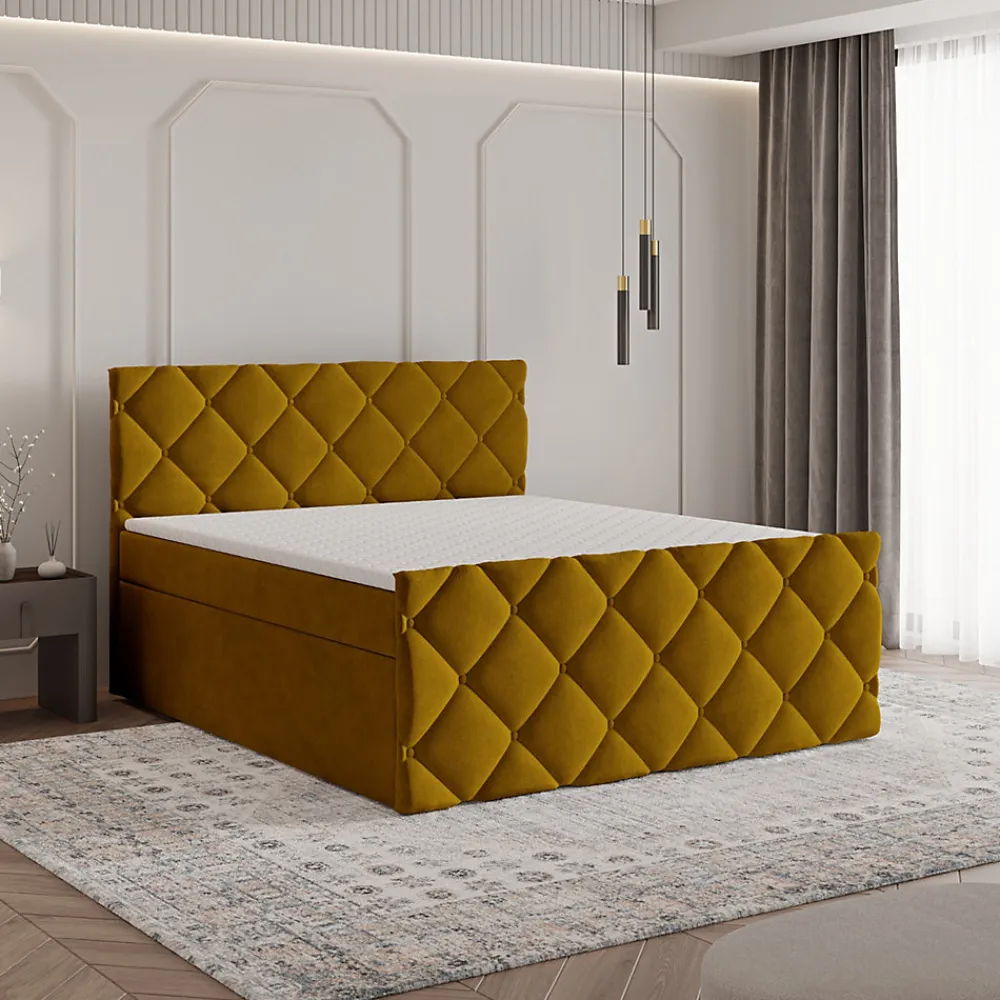 Lit Boxspring ROVARI 180X200 CM KRONOS 01, Jaune, Lit avec matelas et rangement>Masseno Online