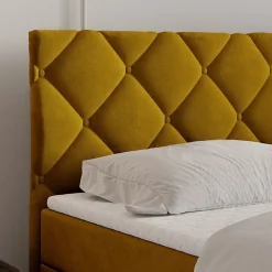 Lit Boxspring ROVARI 180X200 CM KRONOS 01, Jaune, Lit avec matelas et rangement><noscript><img width=