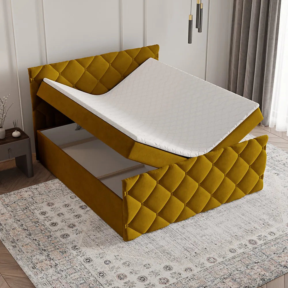 Lit Boxspring ROVARI 180X200 CM KRONOS 01, Jaune, Lit avec matelas et rangement>Masseno Online