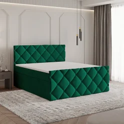 Lit Boxspring ROVARI 140X200 CM KRONOS 19, Vert foncé, Lit avec matelas et rangement>Masseno New