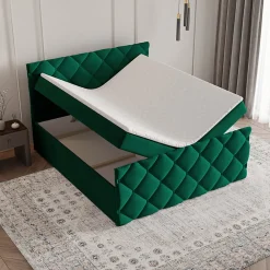 Lit Boxspring ROVARI 140X200 CM KRONOS 19, Vert foncé, Lit avec matelas et rangement><noscript><img width=