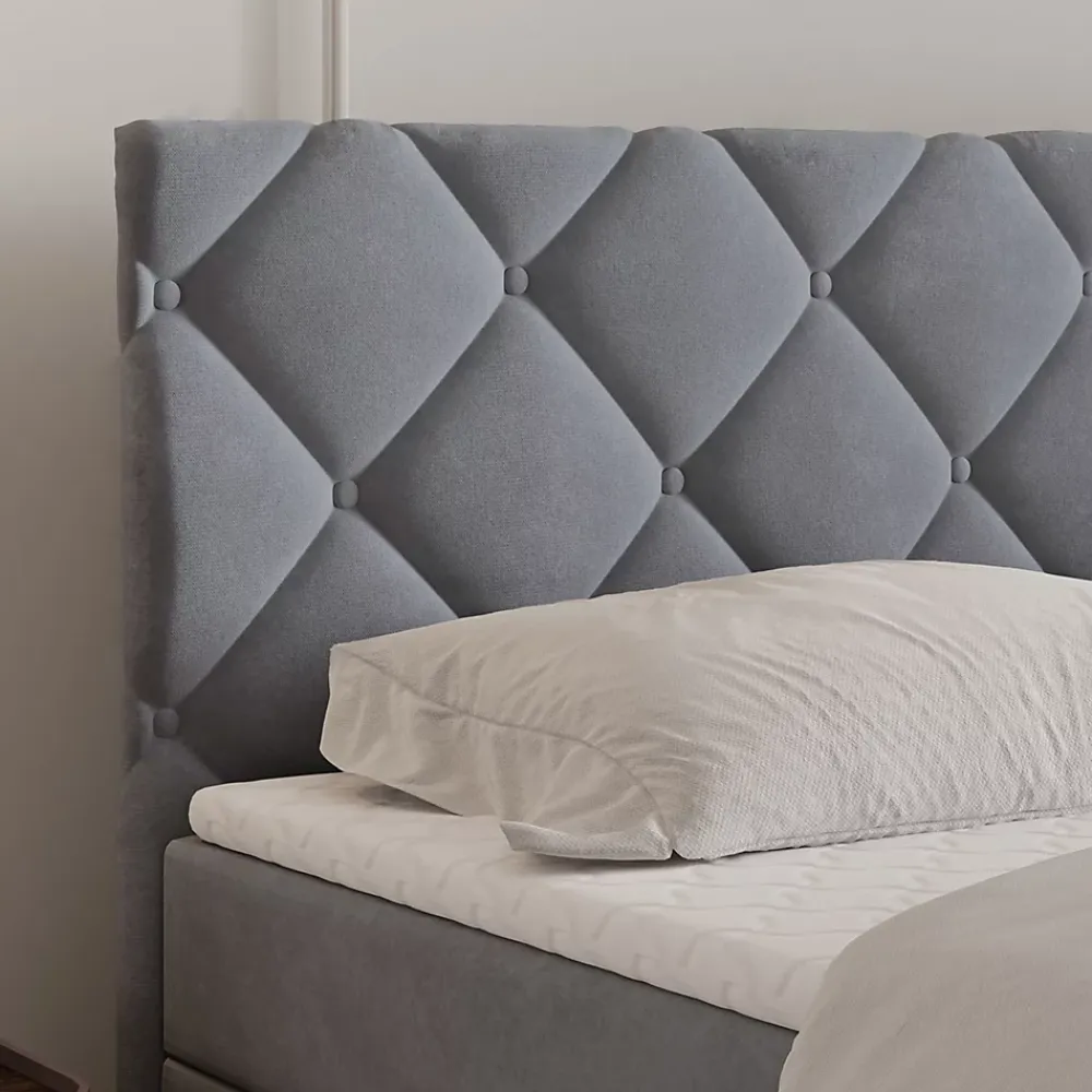 Masseno Lit Boxspring ROVARI 140X200 CM KRONOS 15, Gris, Lit avec matelas et rangement* Ensemble Sommier Et Matelas