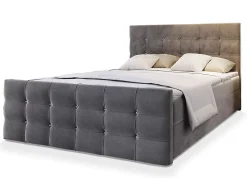 Masseno Lit Boxspring SLAT 160X200 CM COSMIC 160, Gris, Lit avec matelas et rangement* Ensemble Sommier Et Matelas