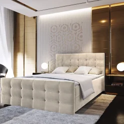 Masseno Lit Boxspring SLAT 180X200 CM COSMIC 10, Beige, Lit avec matelas et rangement* Ensemble Sommier Et Matelas