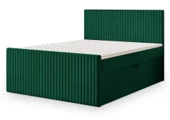 Masseno Lit Boxspring TERVAN 140X200 CM KRONOS 19, Vert foncé, Lit avec matelas et rangement* Ensemble Sommier Et Matelas