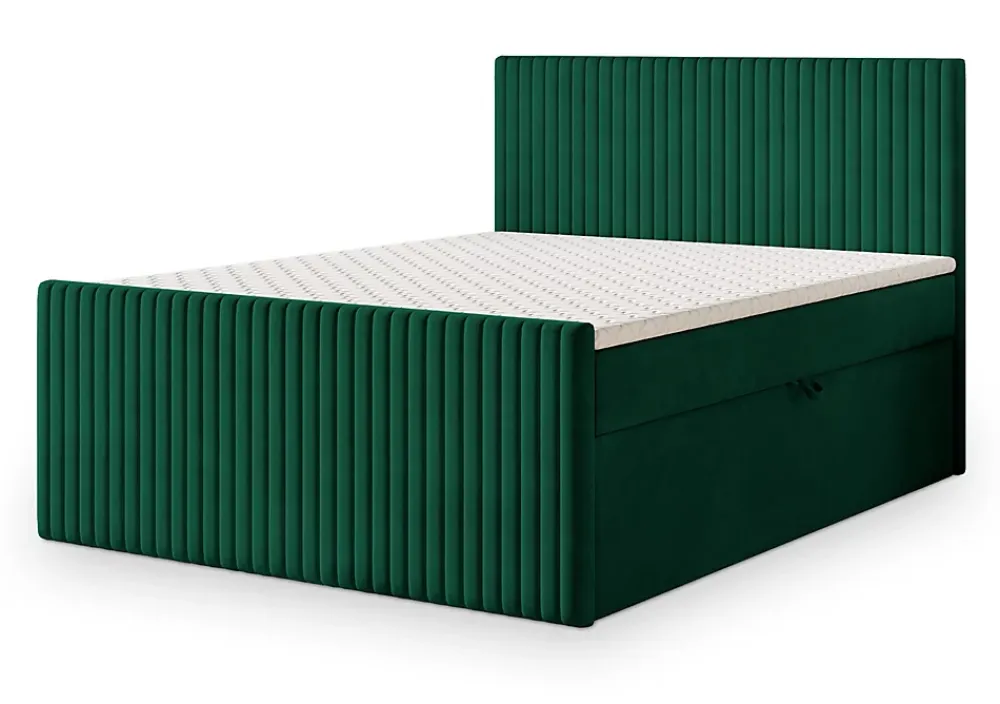 Masseno Lit Boxspring TERVAN 140X200 CM KRONOS 19, Vert foncé, Lit avec matelas et rangement* Ensemble Sommier Et Matelas