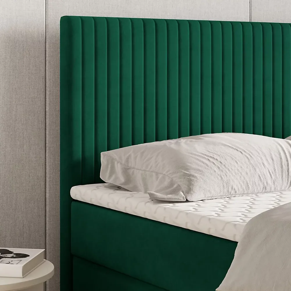Masseno Lit Boxspring TERVAN 140X200 CM KRONOS 19, Vert foncé, Lit avec matelas et rangement* Ensemble Sommier Et Matelas