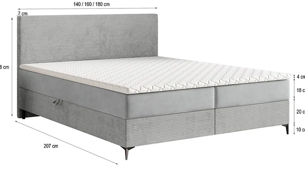 Lit Boxspring TORREL 160X200 CM POSO 06 + KRONOS 06, Marron, Lit avec matelas et rangement>Masseno Online