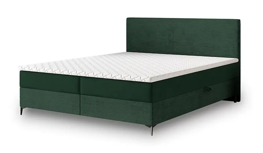 Masseno Lit Boxspring TORREL 160X200 CM POSO 14 + KRONOS 14, Vert foncé, Lit avec matelas et rangement* Ensemble Sommier Et Matelas