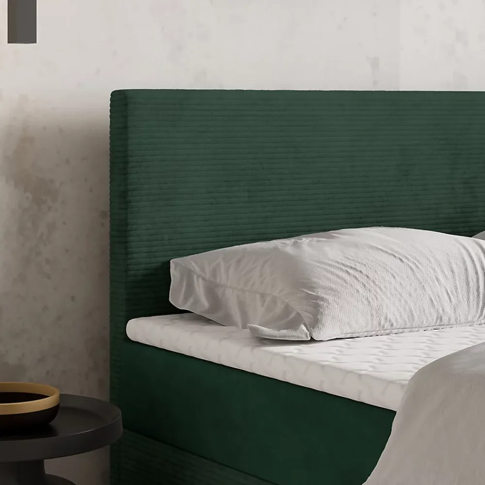 Masseno Lit Boxspring TORREL 160X200 CM POSO 14 + KRONOS 14, Vert foncé, Lit avec matelas et rangement* Ensemble Sommier Et Matelas