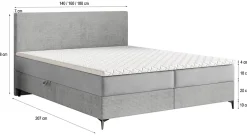 Masseno Lit Boxspring TORREL 160X200 CM POSO 14 + KRONOS 14, Vert foncé, Lit avec matelas et rangement* Ensemble Sommier Et Matelas