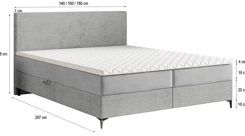 Masseno Lit Boxspring TORREL 160X200 CM POSO 14 + KRONOS 14, Vert foncé, Lit avec matelas et rangement* Ensemble Sommier Et Matelas