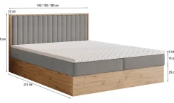 Masseno Lit Boxspring VARELI 140X200 CM SORO 97, Graphite, Lit avec matelas et rangement* Ensemble Sommier Et Matelas