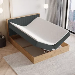 Masseno Lit Boxspring VARELI 140X200 CM SORO 97, Graphite, Lit avec matelas et rangement* Ensemble Sommier Et Matelas