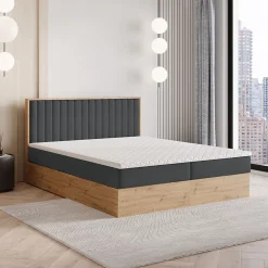 Masseno Lit Boxspring VARELI 140X200 CM SORO 97, Graphite, Lit avec matelas et rangement* Ensemble Sommier Et Matelas