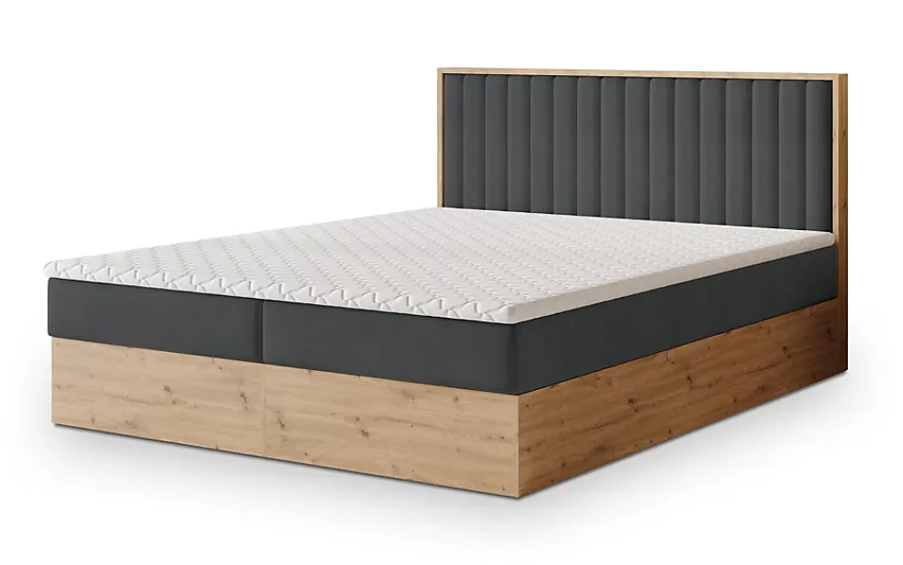 Masseno Lit Boxspring VARELI 140X200 CM SORO 97, Graphite, Lit avec matelas et rangement* Ensemble Sommier Et Matelas