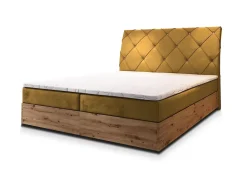 Masseno Lit Boxspring VELLANO 160X200 CM KRONOS 01, Jaune, Lit avec matelas et rangement* Ensemble Sommier Et Matelas