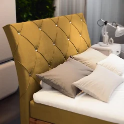 Masseno Lit Boxspring VELLANO 160X200 CM KRONOS 01, Jaune, Lit avec matelas et rangement* Ensemble Sommier Et Matelas