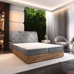 Lit Boxspring VELLANO 140X200 CM PAROS 05, Gris clair, Lit avec matelas et rangement>Masseno Best