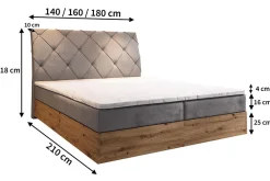 Lit Boxspring VELLANO 140X200 CM PAROS 05, Gris clair, Lit avec matelas et rangement><noscript><img width=