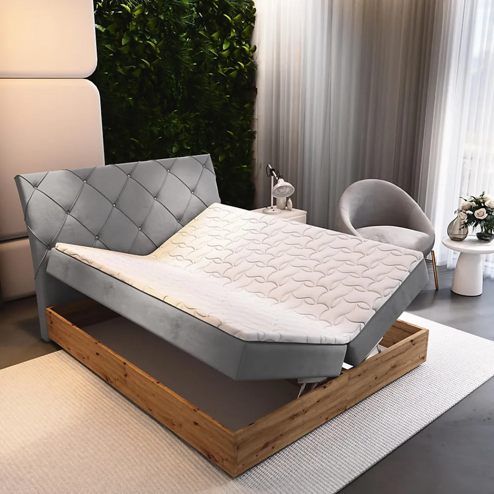 Lit Boxspring VELLANO 140X200 CM PAROS 05, Gris clair, Lit avec matelas et rangement>Masseno Best