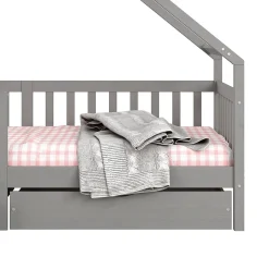 Idimex Lit cabane asymétrique ALVA avec tiroirs, 90 x 200 cm en pin massif lasuré gris*Enfant Lit Enfant