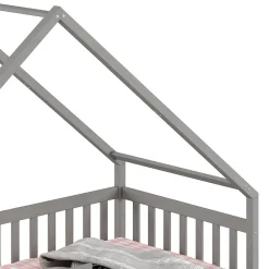 Idimex Lit cabane asymétrique ALVA avec tiroirs, 90 x 200 cm en pin massif lasuré gris*Enfant Lit Enfant