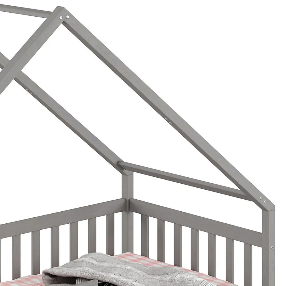 Idimex Lit cabane asymétrique ALVA avec tiroirs, 90 x 200 cm en pin massif lasuré gris*Enfant Lit Enfant