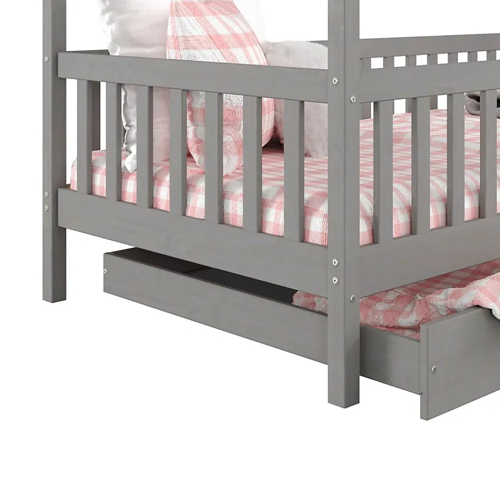 Idimex Lit cabane asymétrique ALVA avec tiroirs, 90 x 200 cm en pin massif lasuré gris*Enfant Lit Enfant